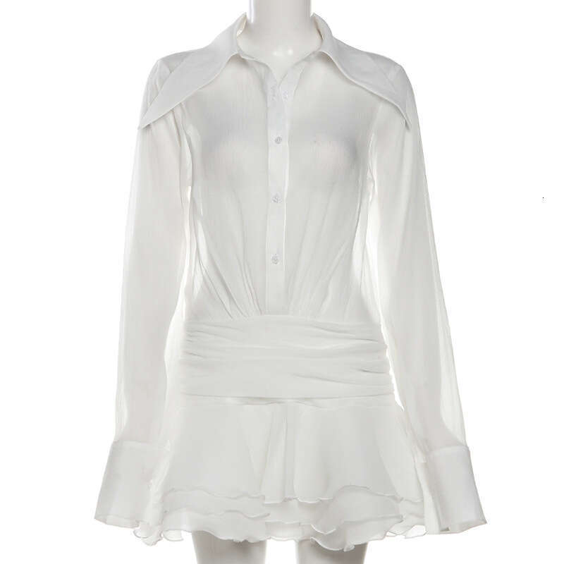 Spring Fashion Trend Women's New V-Neck Flare Sleeve Sheer Slim Fit Dress B5