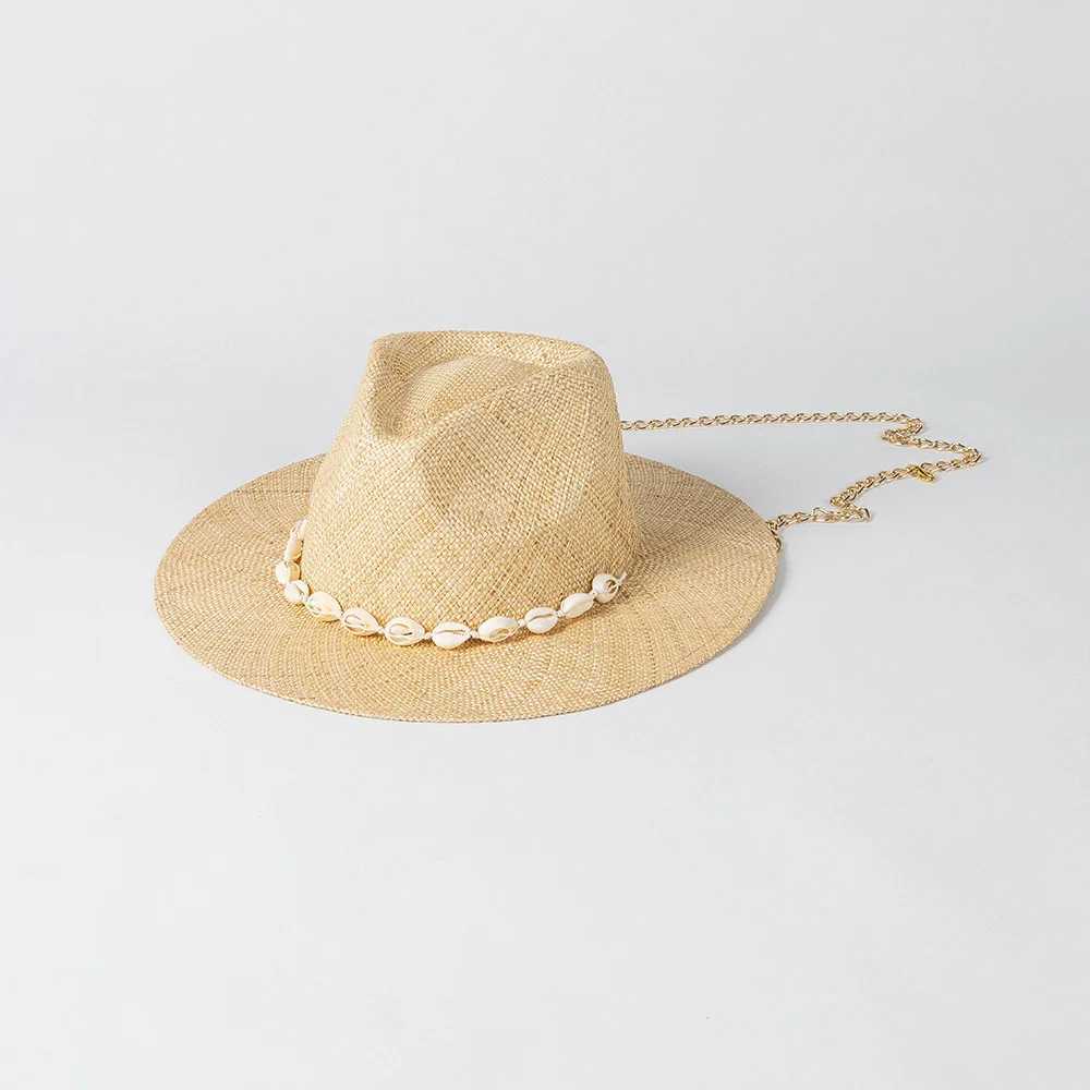 2022 New Summer Raffia Sunhat For Women Ladies With Chain And Pin Women Straw Panama Hat High Quality Designer Custom Hat W250602
