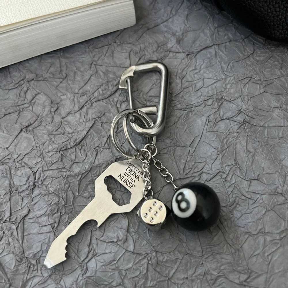 3D Black No 8 Billiard Keychain Lucky Dice Beer Bottle Opener Fashion Creative Women Men Solid Metal Carabiner Pendant GiftsXJ250602