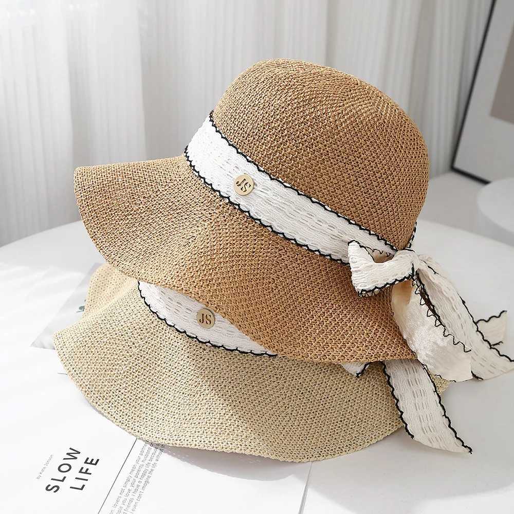 Womens 2025 Bow-trim Fisherman Hat Spring Summer Sunshade Foldable Travel Beach Sun Hat Holiday Fashion Accessories New W250602