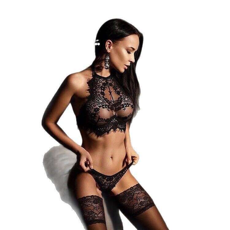 Spell Lingerie Porn Suits Cherry Temptation Lingerie Sexy Eyelash Lace Women S Transparent Three Piece Set Sexy Lingerie