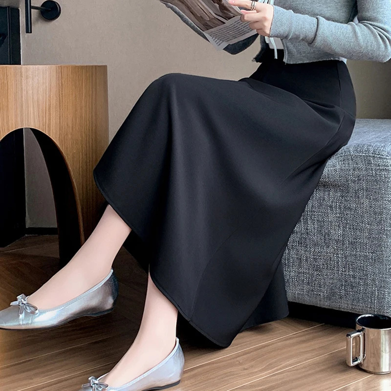 Elegant OL Spring Summer Long Skirts For Woman Fashion Korean High Waist A-line Office Skirt Suit Pleated Pink Black Skirt Women 250603