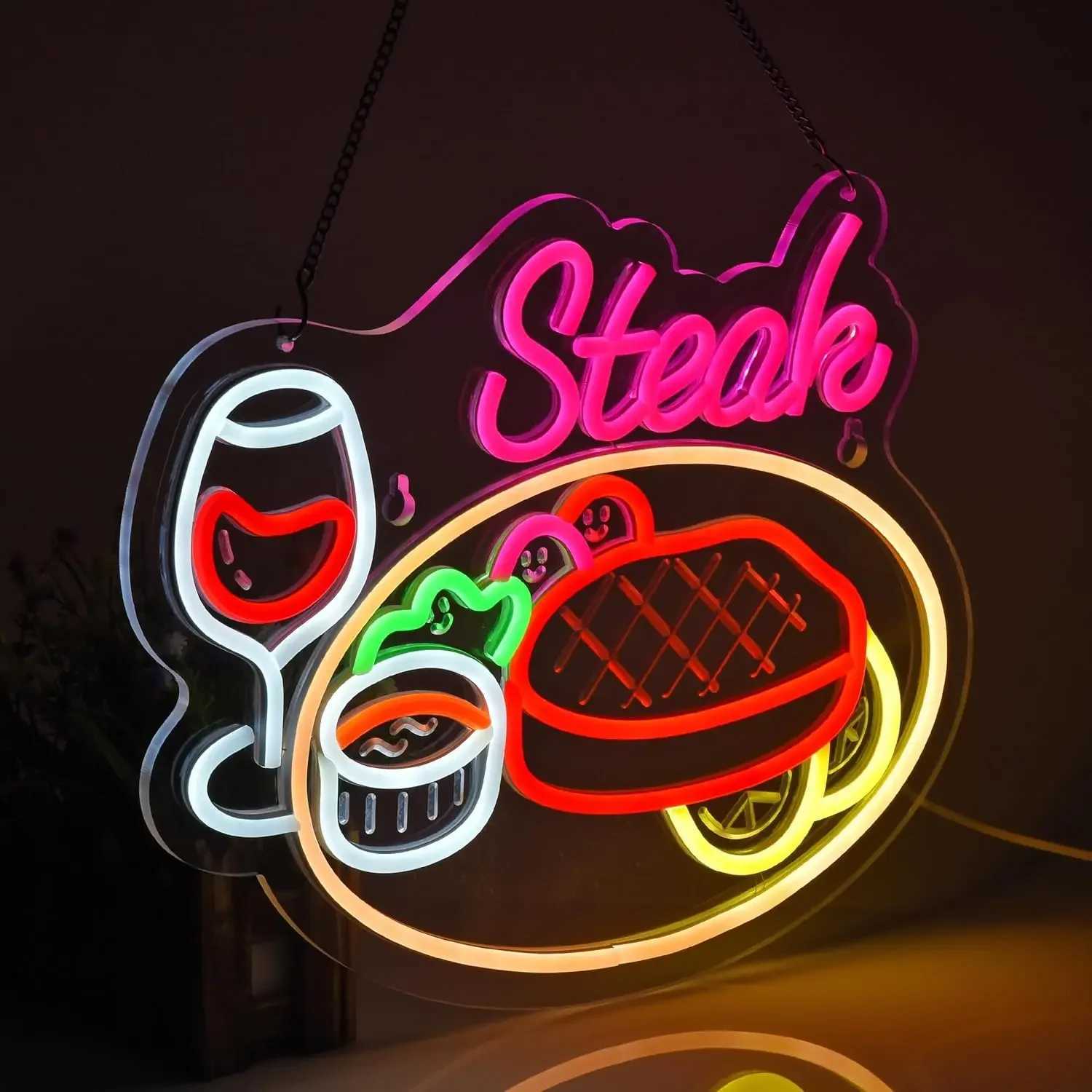 Steak Neon Sign USB Powered LED Neon Light for Wall Art Decoration Steakhouse Restaurant Dining Home Catering Shop Truck Bar Pub XJ250602