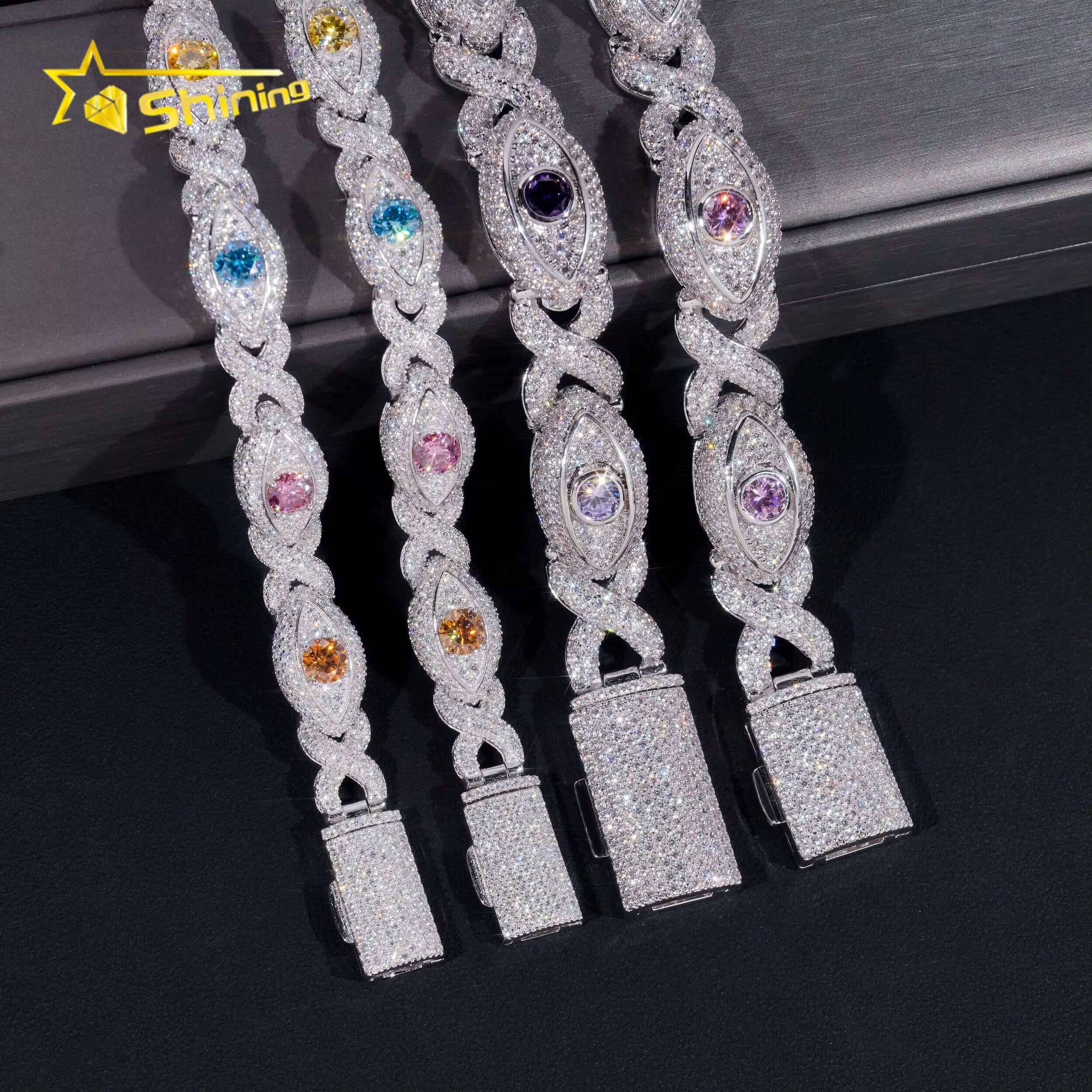 Solid 925 Sterling Silver Pass Diamond Tester Hip Hop Jewelry Custom Infinity Colored Moissanite Cuban Bracelet Cat Eye Bracelet
