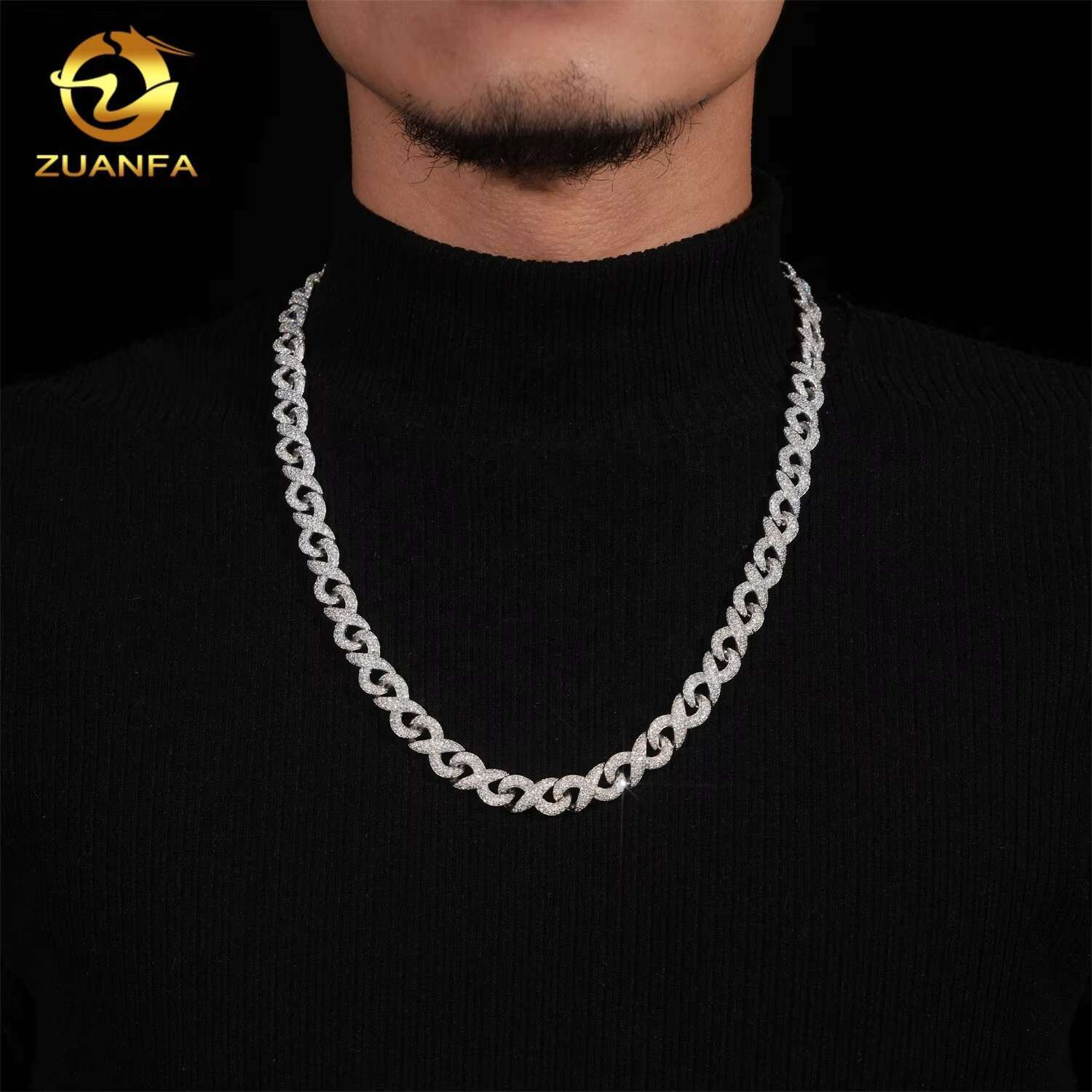 Moissanite Hip Hop Jewelry Trendy New Iced Out Cuban Chain 925 Silver Infinity Necklace
