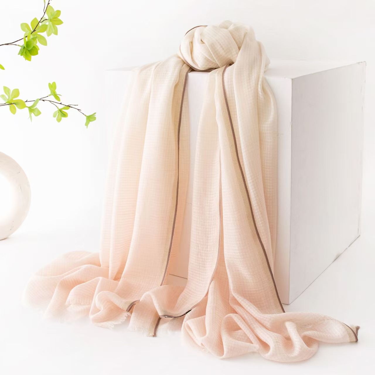 KKKK wool scarf 100% simple style gold silk border jacquard gradient scarf medium and long plaid shawl outer wear thin