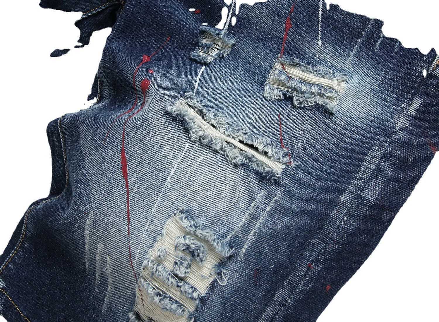 Retro Summer Men Graffiti Ripped Denim Shorts Jeans Destroyed Hole Plus Size Fifth Pants Shorts Male Brand Clothes T250603