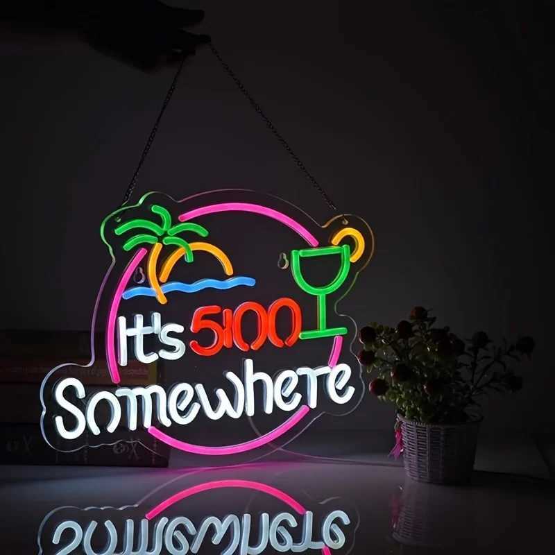Its 5 00 Somewhere Neon Sign Bar Entertainment Room Wall Party Birthday Bedroom Nightstand Decoration Favors XJ250602