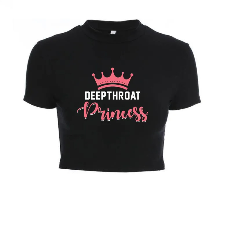Deepthroat Princess Women Crop Top Black Short Bandage Tee Tops Girls Sexy TShirt Harajuku High Elasticity Tight Short Sleeves 250521