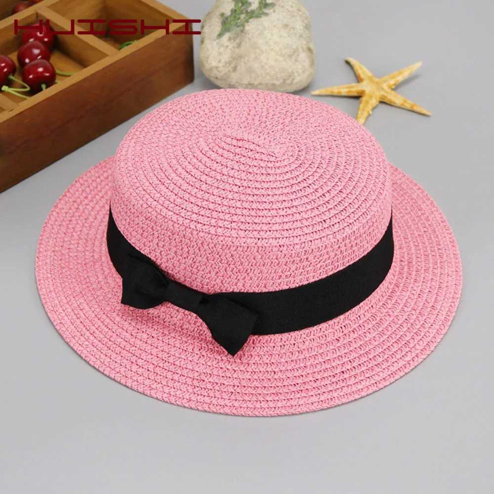HUISHI Straw Hat Womens Summer Hat Parent-child Panama Cap Women Girls Sun Bucket Cap Beige Bowknot Bowtie Straw Beach W250602