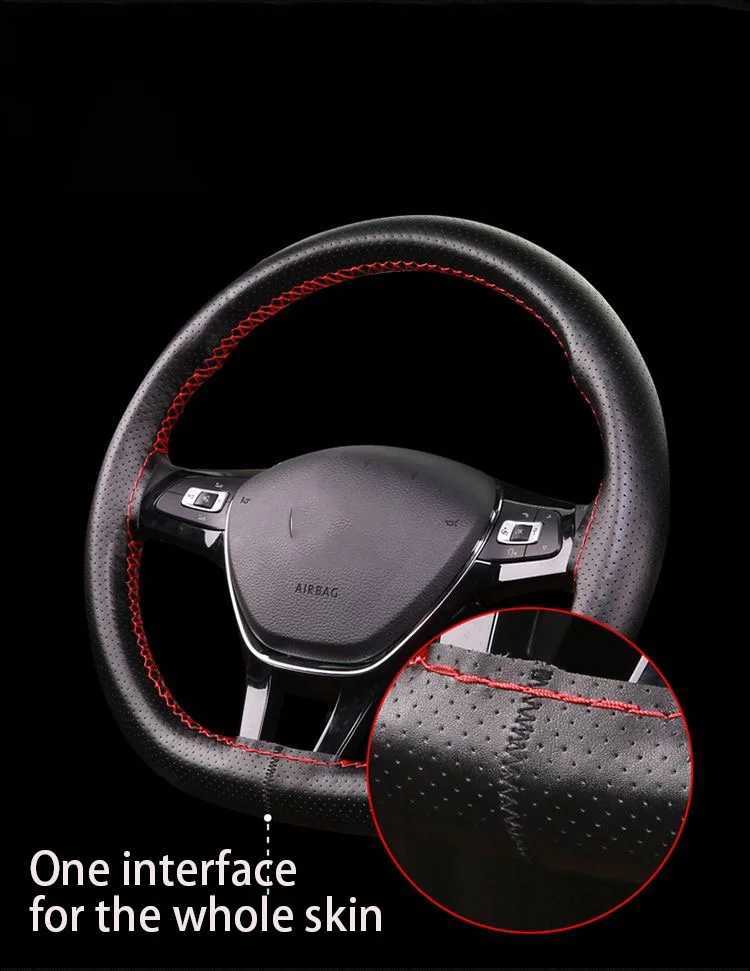PU Leather Steering Wheel Cover Anti-Slip Braiding Cover For Steering Wheel Cowhide 37cm-38cm Steering Wheel Protector R250603