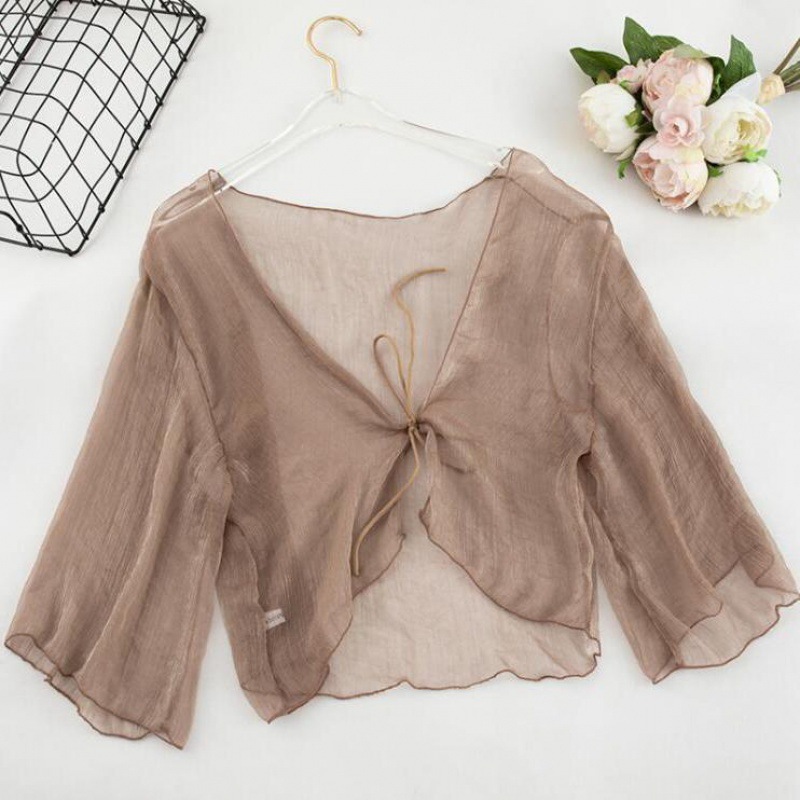 K908 Chiffon shawl short small outer shawl with suspender skirt sun protection clothing female 2024 summer cardigan small outer cross-border