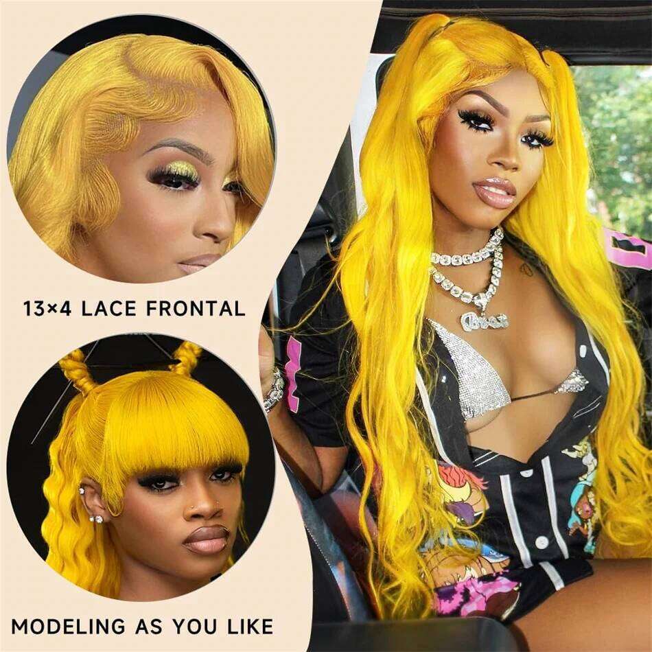 40Inch Light Yellow Front Human 13x4 Raw Body Wave Transparent Lace 13x6 Wig Colored Virgin Hair Wigs ForWomen