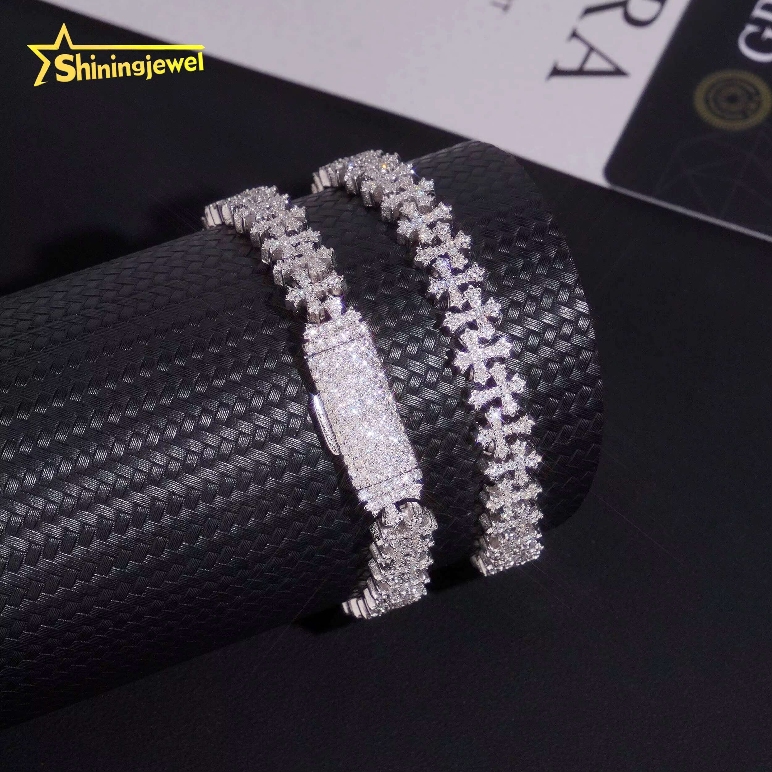 8mm Iced Out Moissanite Cross Bracelets in 925 Silver Micro Pave Diamond Cut Design Unique Custom for Couple