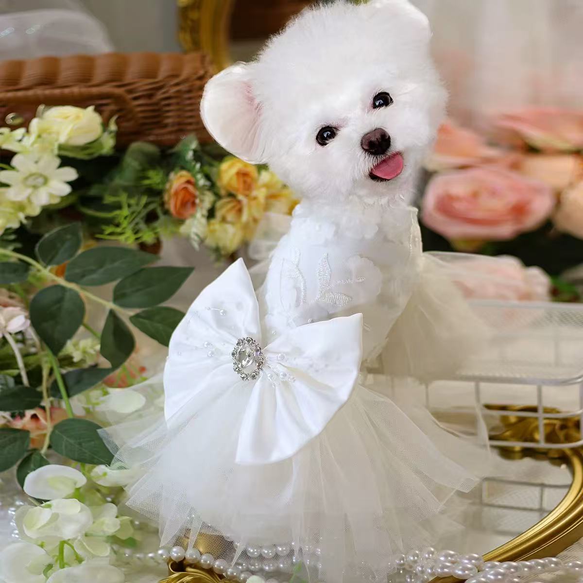 T00377 Puppy dowry clothes spring autumn summer thin pet small wedding dress cat princess dress wedding dress