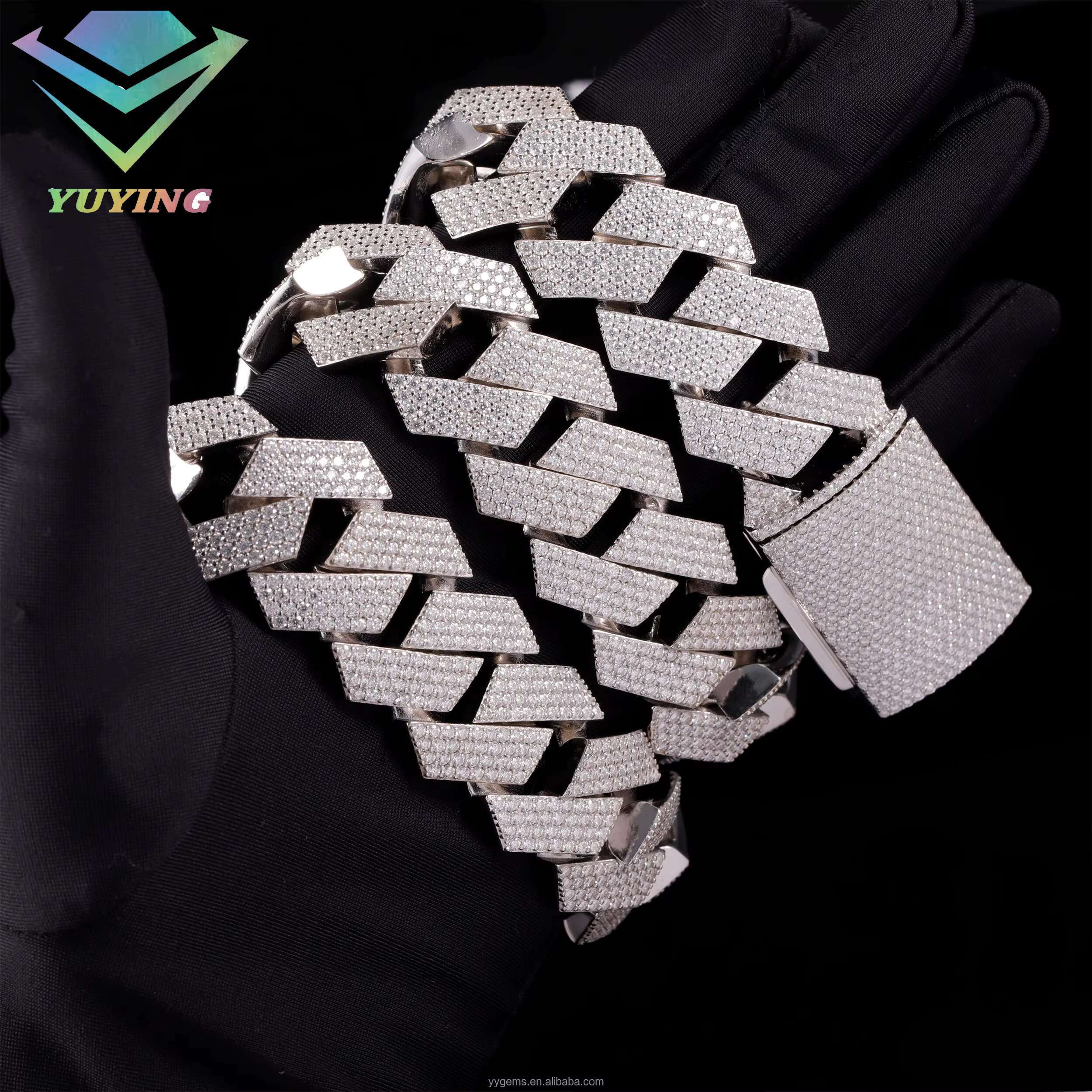 Big Size 24mm Heavy Cuban Chain 925 Sterling Silver Moissanite Hip Hop Necklace Iced Out Moissanite Cuban Link Chain Jewelry