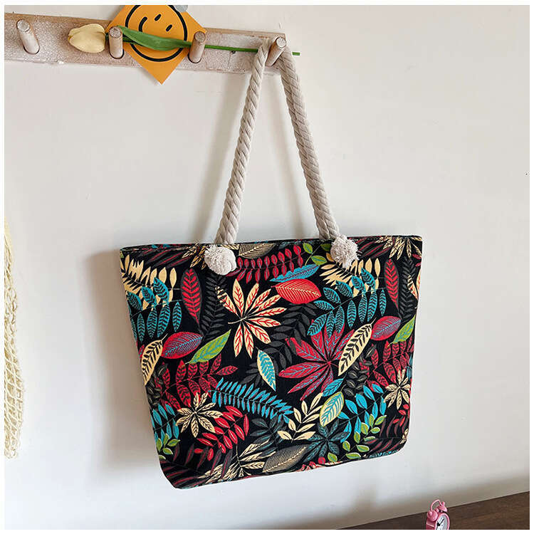 New Ethnic Style Canvas Single Shoulder Handbag Student Tutoring Casual Simple Large Women Hemp Rope Tote Bag