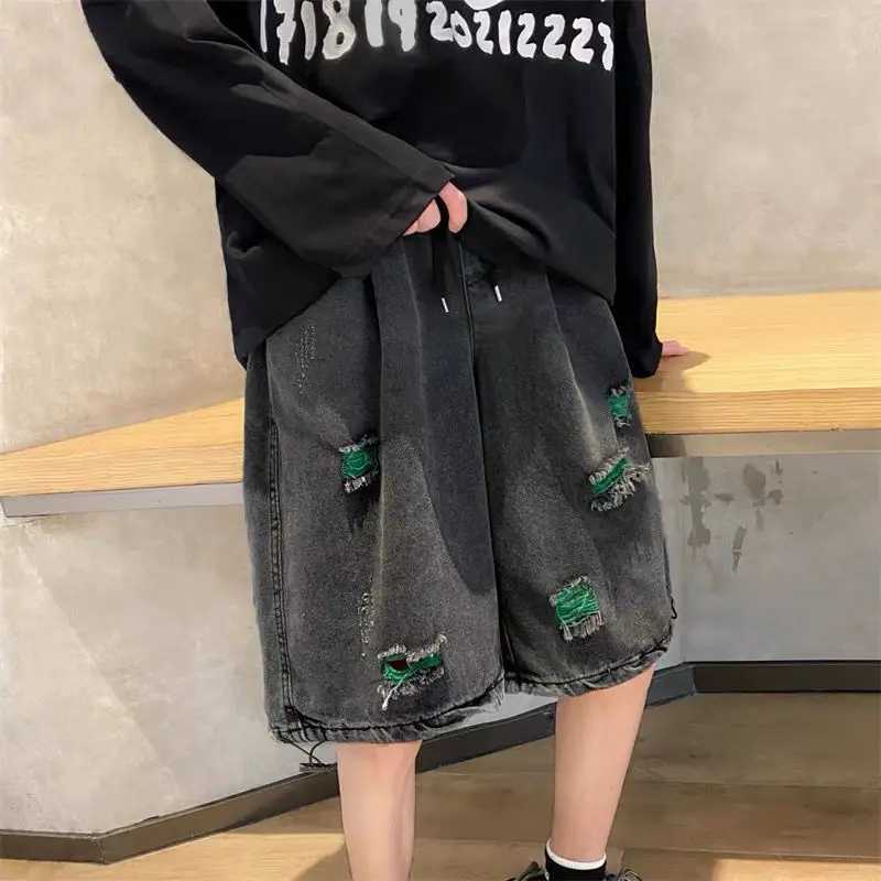 Bermuda Man Denim Shorts Baggy Ripped Short Jeans Pants for Men XL Emo Vintage Blue Cut Stretch New In Original Retro Streetwear T250603