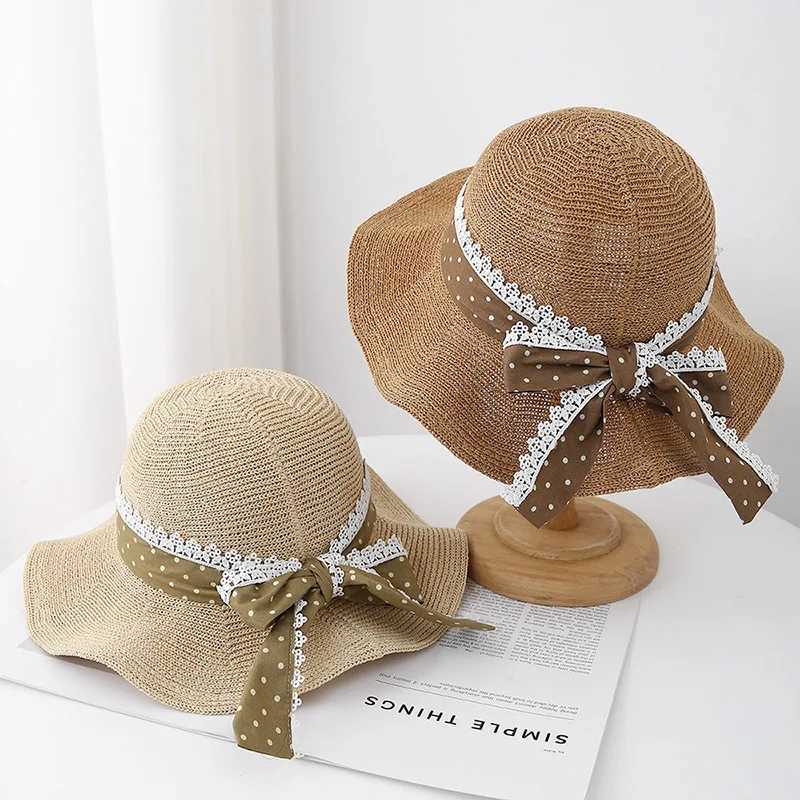 Womens Summer Bucket Hat Wide Brim Dot Bow Beach Sun Hat Elegant Fisherman Style For Outdoor Travel Fashion Accessories W250602