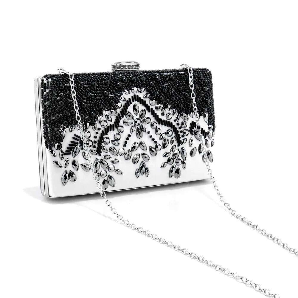 PU Beading Fashion Evening Bags Black Color Party Small Day Clutch One Side Pearl Embroidery Wedding Handbags Purse