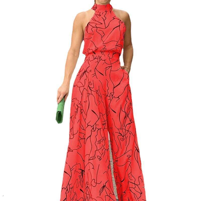 Women's Instagram Fashionable Round Neck Sexy Printed European and American Jumpsuit 2025 New Casual Fashion Trend Clothing
