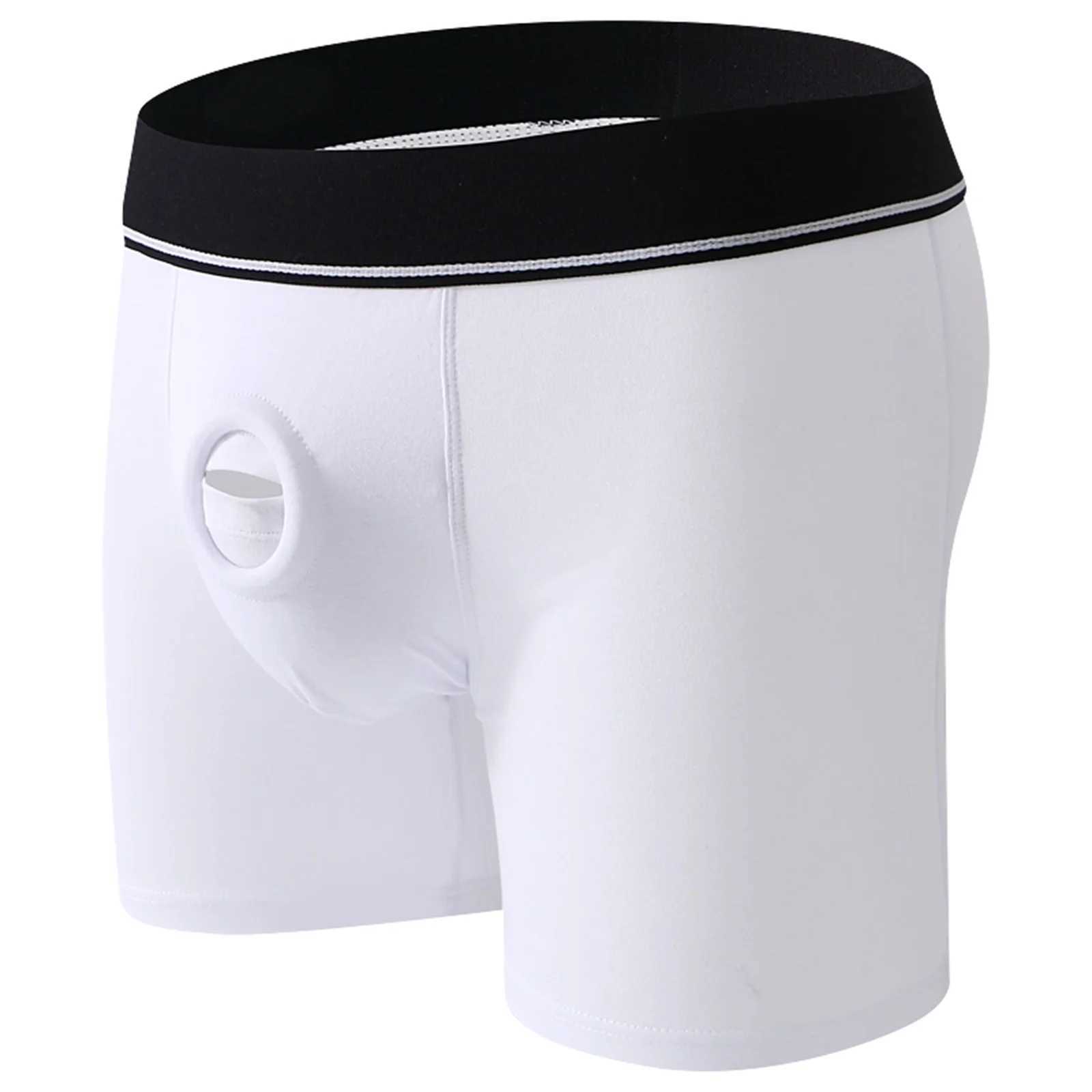 Cock Ring Men Sexy Penis Hole Boxers Cockring Man Shorts Underwear Cotton Panties Open Pouch Underpants Long Boxershorts W250603