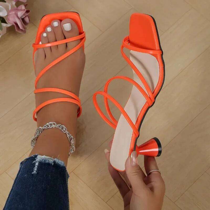 Sexy High Heels Slippers for Women New Summer Pumps Ladies Thin Band Square Toe Sandals Mules Party Shoe Sandalias De Mujer