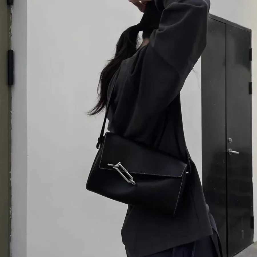 Tadfab Vintage Fashion Interlock Series Bag Lock Box High End Commuting Single Shoulder Slant Cross Underarm Bag Y250603