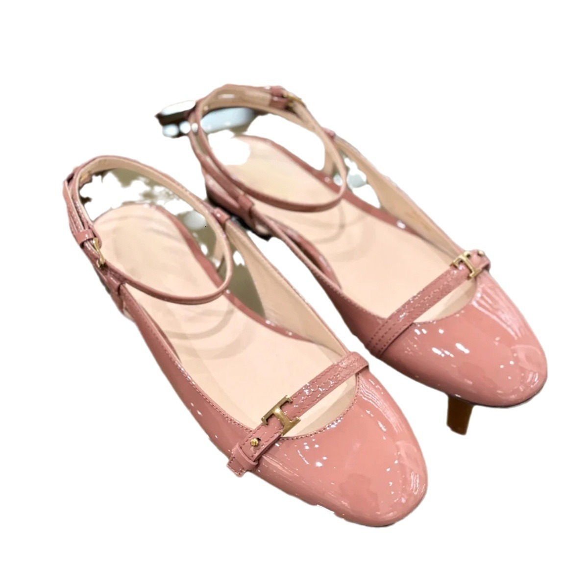 French Round Buckle Strap Flat Single for Women Gentle Style Ballet Shoes Backless Closed Toe Sandals