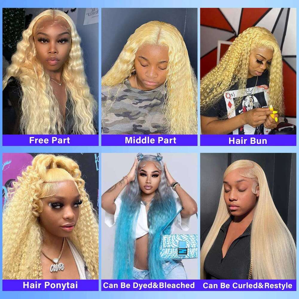 613 Blonde 13x6 Deep Wave Front Wigs Human Hair 180 Density HD Lace Frontal Wig Pre Plucked