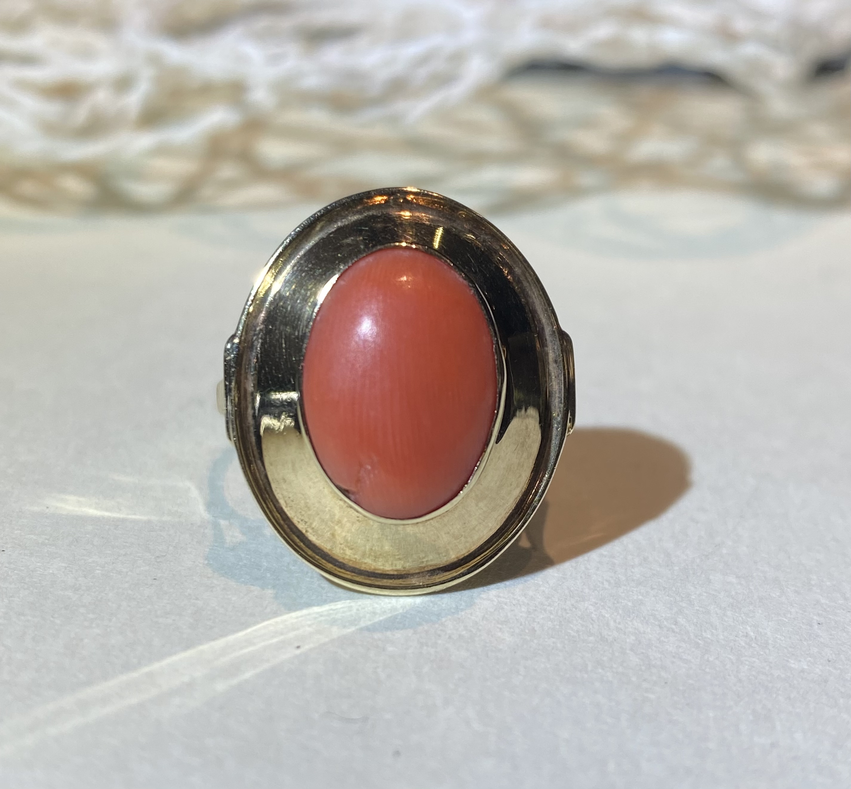 14K Gold European Antique Coral Ring
