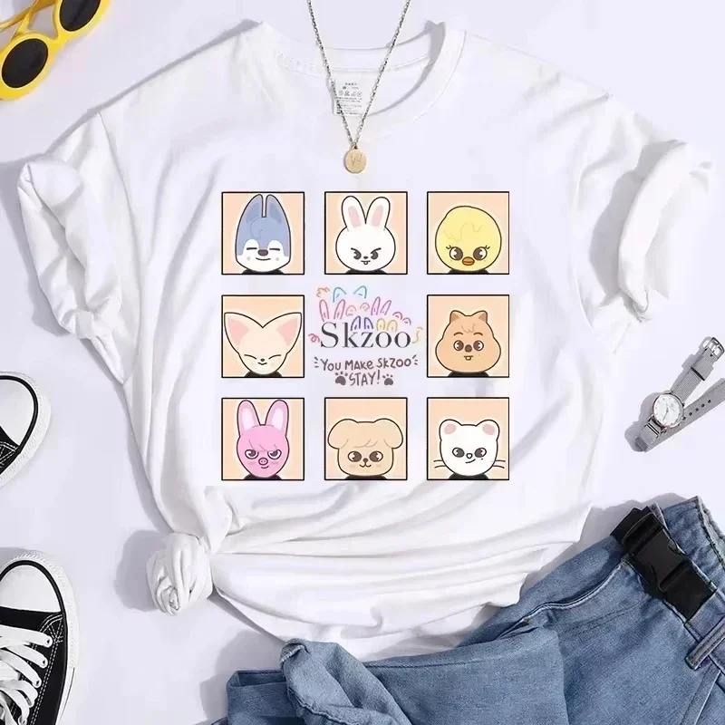 Fashion New K-POP Stray Designer T-shirt Men and Women T-shirts Harajuku Y2K T-shirt Casual Summer Short Sleeved Female Tops Tees Anime