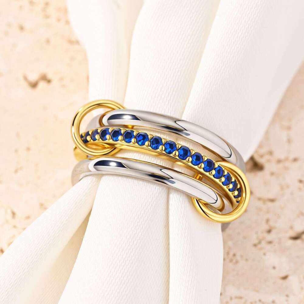 ring hot selling real gold plating inlaid blue 5a zircon highend fashion jewelry to stack with bracelet