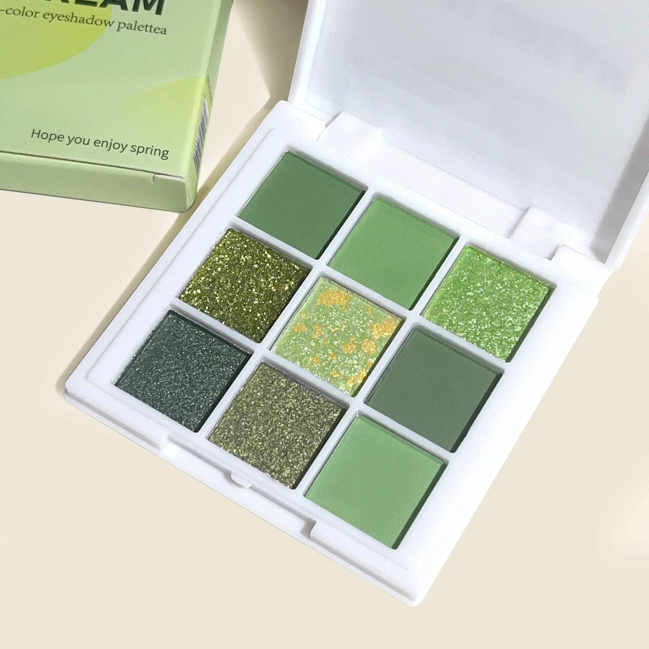 9 color High-Pigment Green Eyeshadow Palette - Long Lasting, Smudge-Proof Matte & Shimmer Finishes for Everyday and Party Looks