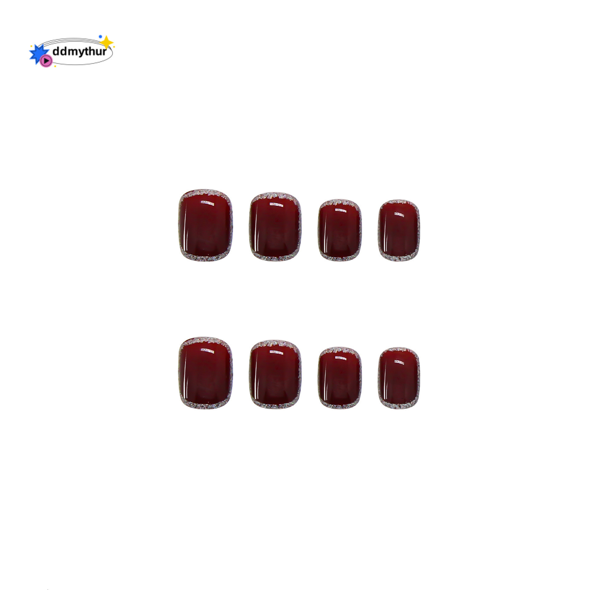 Wine Red Glitter Wearable Finished Detachable Stickers Internet Celebrity Pure Desire Nail Pieces Simple Short Style Nails ddmythur