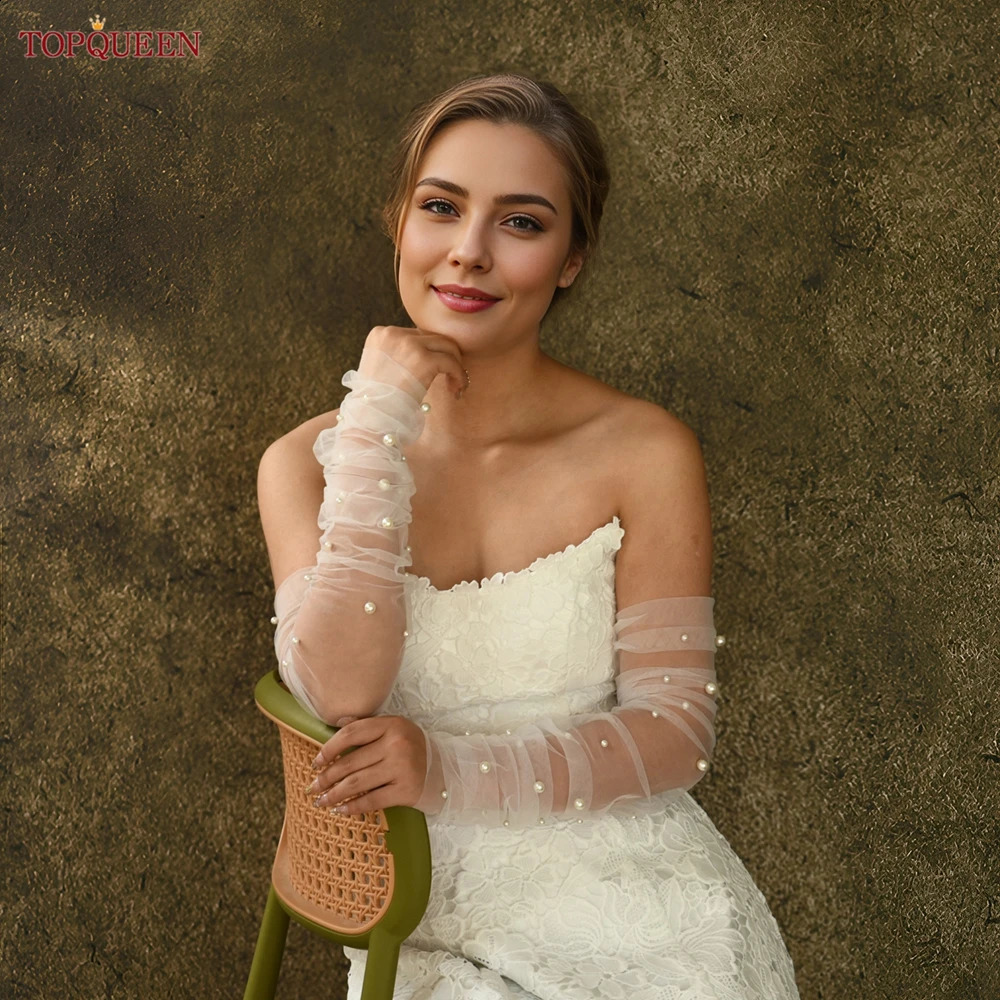 TOPQUEEN Vm16 Elegant Bridal Pearl Gloves 1 Pair Wedding Gloves Elbow Length Wedding Accessories Women Bridal Diy Gloves 250530
