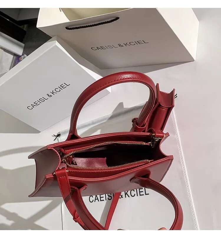 Fashion Veet Red Casual Tote High Quality Textured Leather Women's Handbag Lady Purse Shoulder Crossbody Wedding Bag