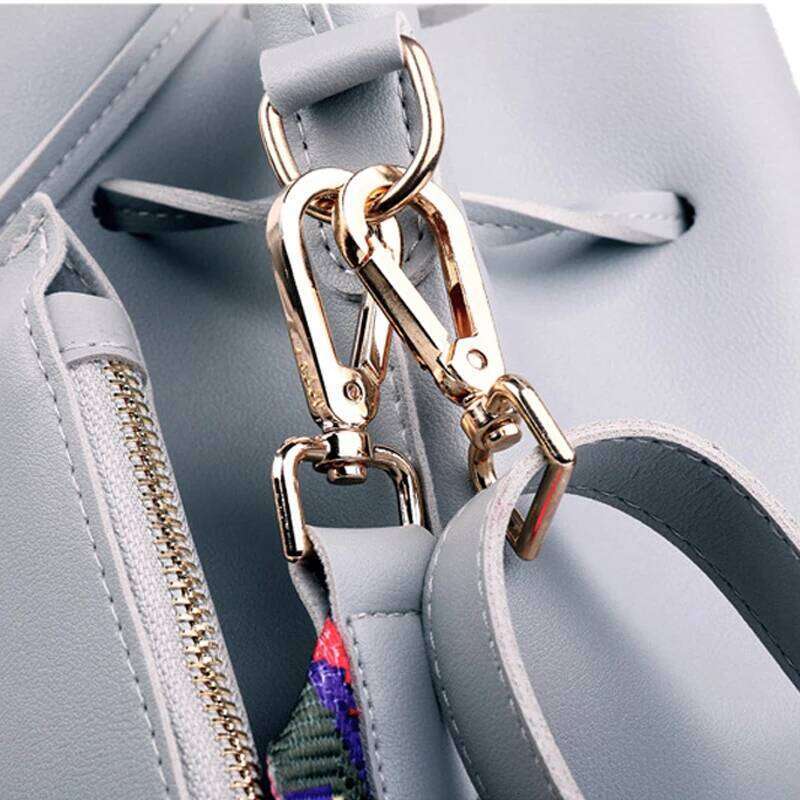 Fsislover Fashion Bucket Bag For Girls PU Leather Women Messenger Bags Colorful Strap Handbag Drop Shopping