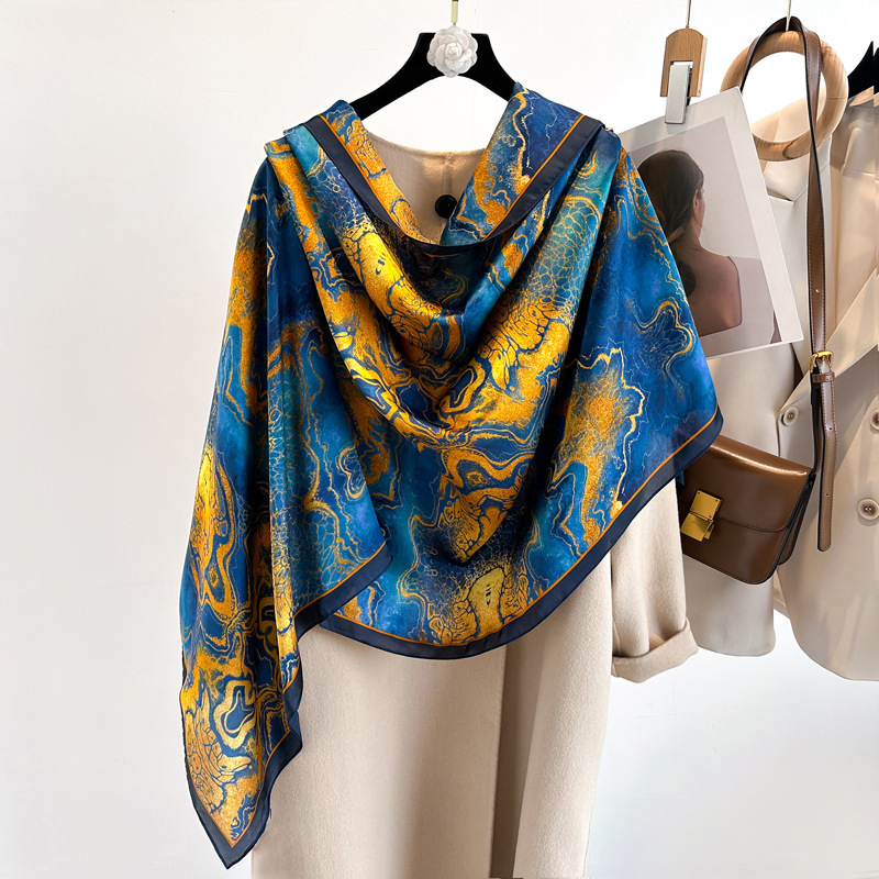 High-end Silk for Women, Imitation Silk, Summer Versatile Shawl, Thin Sun Protection Neck Scarf, Korean Fashion Scarf
