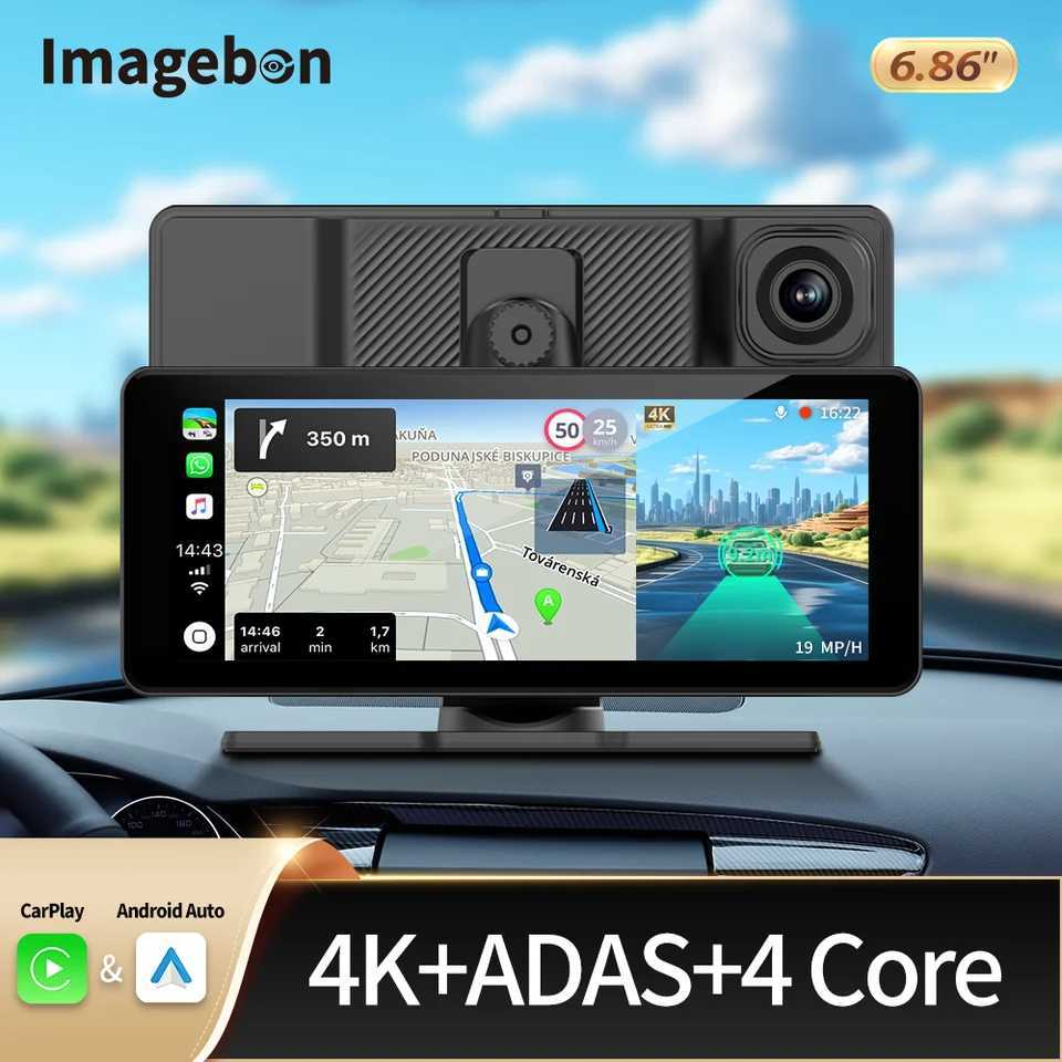 Car dvr Imagebon H686Pro 6.86 4K Wireless CarPlay Android Auto ADAS Dash Cam WiFi FM GPS Navigation Dashboard Car Rearview Mirror DVR R250529