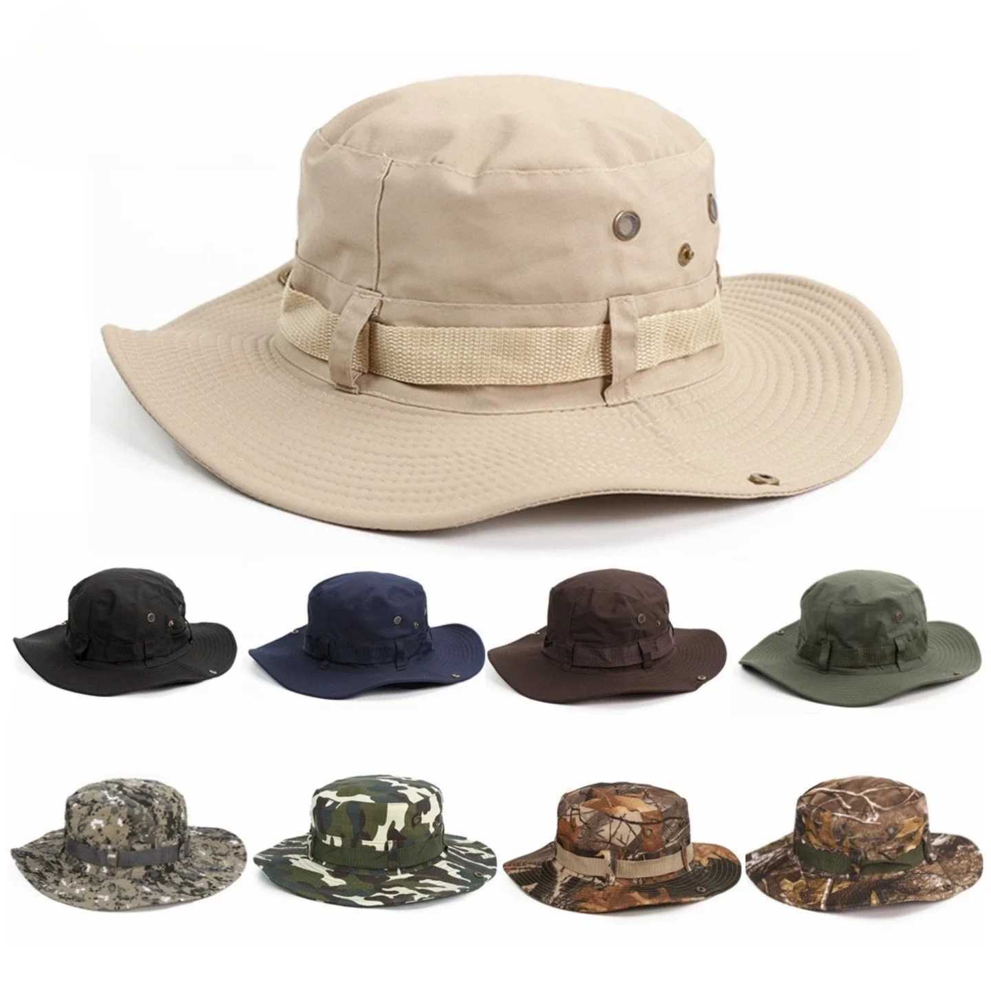 Men Women Sun Hat Wide Brim Breathable Fishing Cap Mens Bucket Hats Hiking Jungle Hat Summer Outdoor Camo Caps W250602