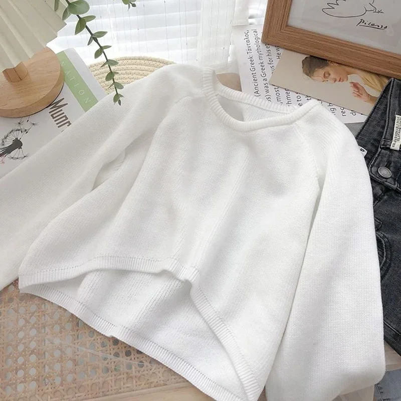 Xpqbb Women Cropped Sweater Jumpers Vintage Streetwear Knitting Pullovers Female Harajuku Simple Loose Casual Sweaters 250603