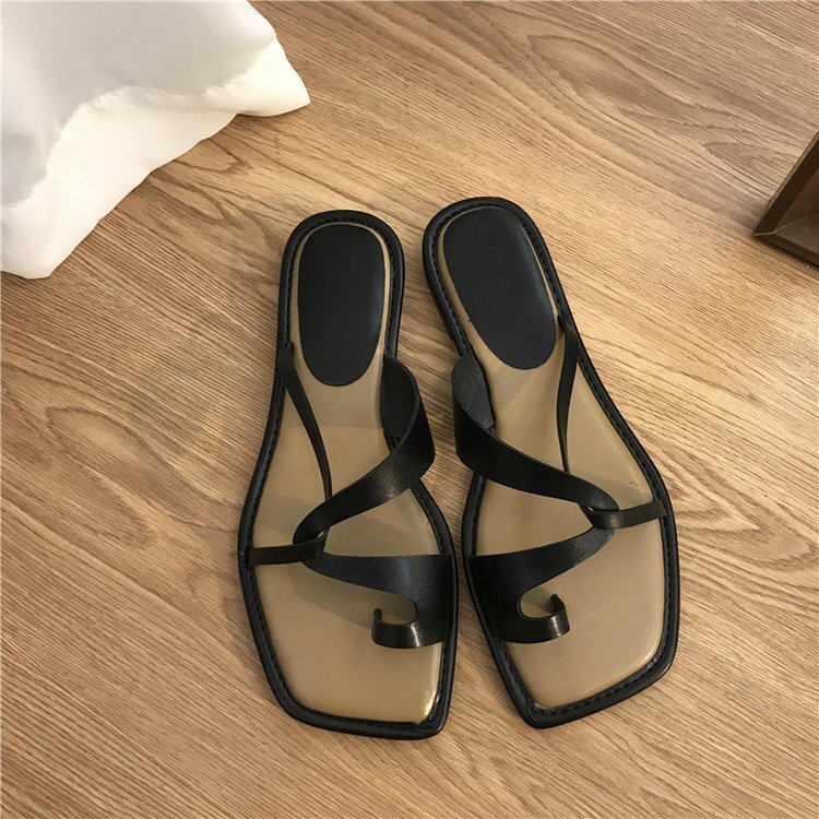 designer Roman Style Toe Ring Slippers for Women Outdoor 2025 Summer New Korean Version Slip-On Casual Beach Vacation Sandals