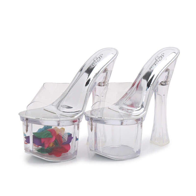 Super High Heels Wedge Slippers For Women Summer Waterproof Platform Non-Slip Thick Sole Chunky Crystal Shoes Size 34-43 Heel Height 18-20 Platform Hi