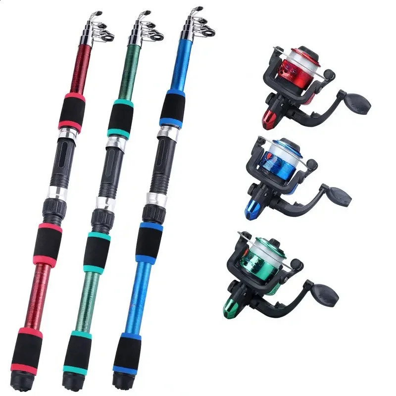 Fishing Pole Set Full Kits With Telescopic Rod And Spinning Reel Baits Hooks Travel 250530