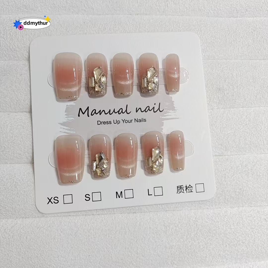 Wearable Nails 10 Pieces S198 Senna Dusk Ladder/Short Short Ladder Pure Desire Gentle Cat Eye Laser Drill Nail Art Finished Products ddmythur