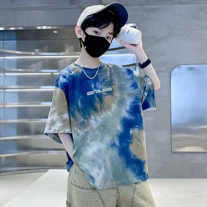 Summer Large Size Streetwear Kids Clothes Boys Girls Personality Camouflage Tie Dye T Shirt Tops Childrens O-neck Short Sleeve T250603