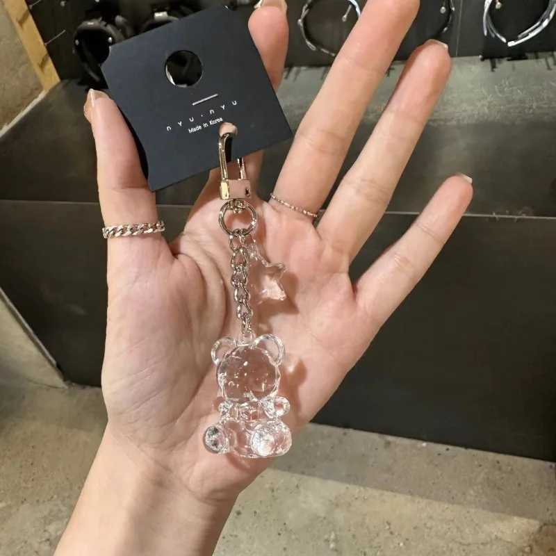 1 transparent teddy bear pendant 3D cartoon cute couple keychain female student backpack decoration versatile jewelry XJ250602