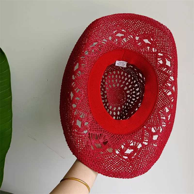 Red Cowboy Straw Hat 2025 Western Cowboy Sun Hat Spring Knight Hat Unisex Jazz Hat Summer Sombrero for Men W250602