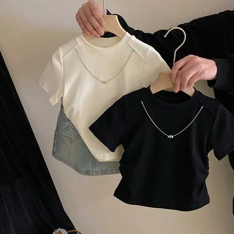 T-Shirts Tide Childrens Clothing New Girl Design Sense T-shirt Tops Versatile Bow Knot Cowboy Short Skirt 2024 Round Collar T250603